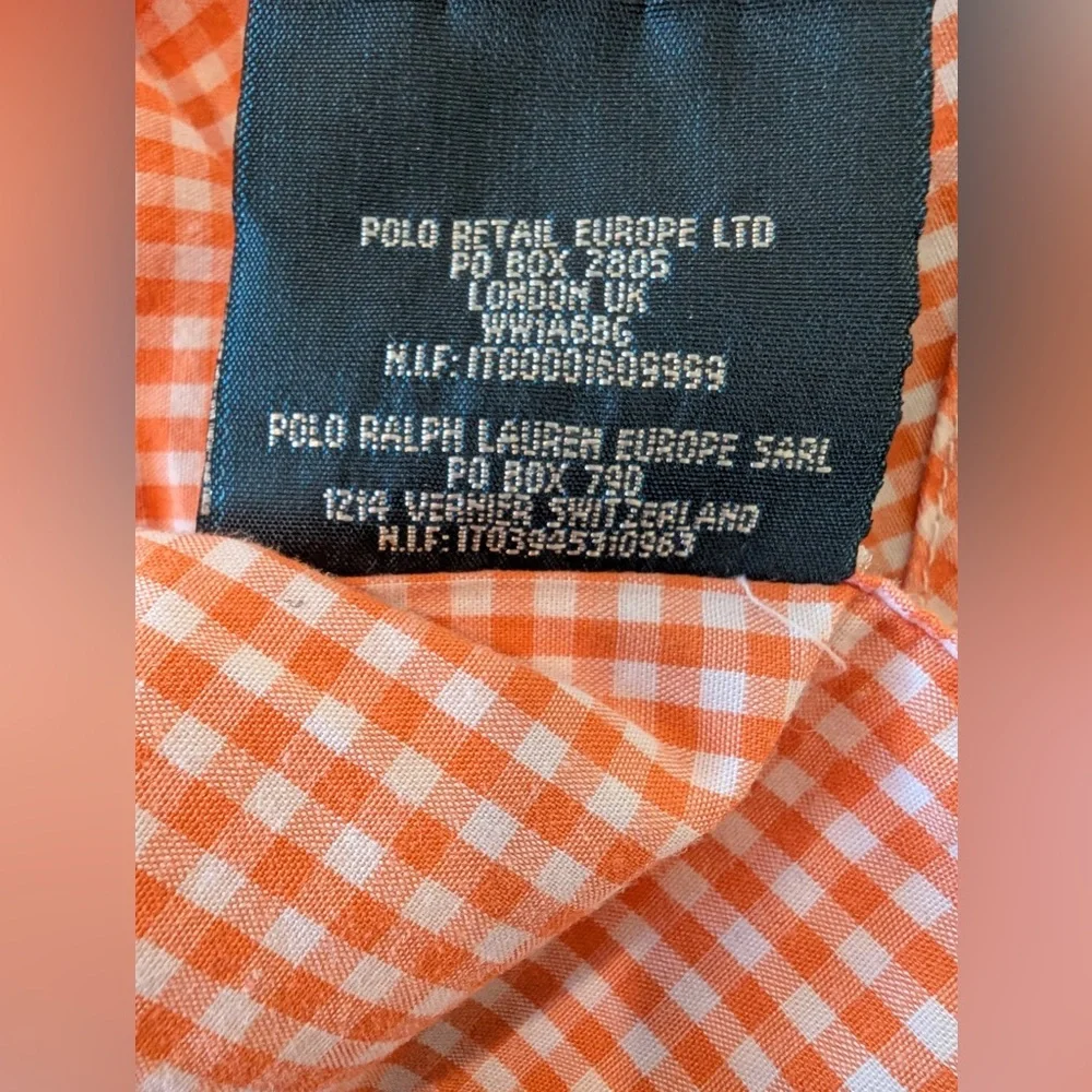 Ralph Lauren Boys Short Sleeve Button Down Top Orange White Gingham Size 2/2T